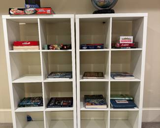 White shelf units