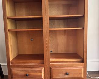 2 - narrow bookcases with a lower drawer