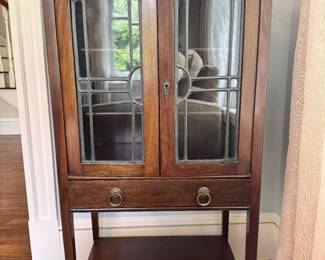 Vintage cabinet with leaded glass doors and drawer, Arts & Crafts