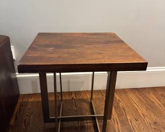 Side table with wood top and metal base