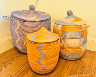 Large colorful woven baskets/hampers