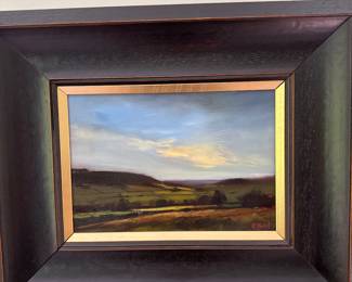 Michael John Ashcroft, “Late Afternoon-Pendleton Hill” oil painting.
Painting 9.5” x 6.5”, framed size 17” x 14”