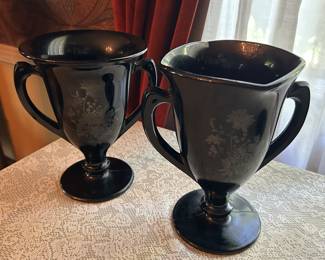 Antique L.E. Smith black glass vases.