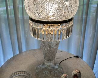 Antique hand cut crystal lamp.