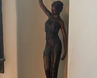 Art Nouveau-style bronze figurine lamp, woman holding a torch