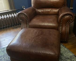Leather chair & matching ottoman