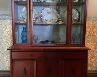 Mid-century China cabinet with blue interior