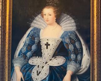 Newer painted portrait, copy of Anne of Austria, Queen of France and wife of King Louis XIII, original was painted by Peter Paul Rubens around 1622-1625.