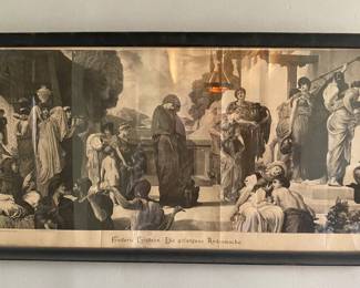 Framed print of "Captive Andromache" by Frederic Leighton, completed in 1888. It depicts Andromache, the widow of Hector, after the Trojan War