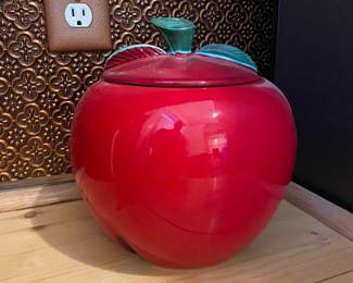 Lg. ceramic red apple-shaped cookie jar