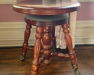 Replica 1890 Antique Chas Parker Piano Stool with adjustable swivel seat & ball claw glass feet