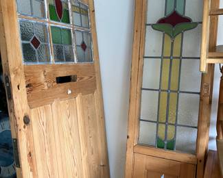 Antique Stained glass wooden door & 2 side panels