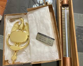 Solid brass door, knocker, and copper thermometer