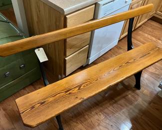 Antique oak and cast-iron bench