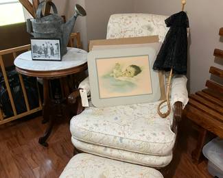 Vintage Butterfly fabric chair & ottoman, Bessie Pease Guttman art,
Victorian Black Lace Parasol
