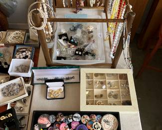 Vintage Pinback buttons & costume jewelry
