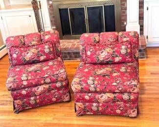 (2) Red Floral Designed Chairs