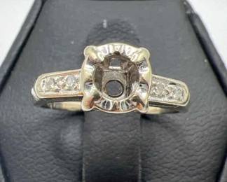 14K White Gold Ring with Open Setting Flanked by Four Diamonds