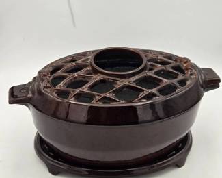 Cast Iron John Wright Brown Majolica Lattice Steamer.