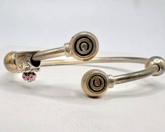 Sterling Silver Bracelet Cuff with Birthday Charm Stamped 925
