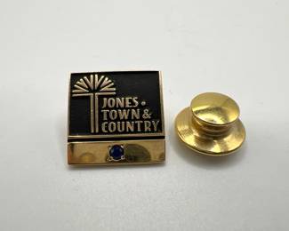 10K Gold Jones Town & Country Pin with Sparkling Blue Accent