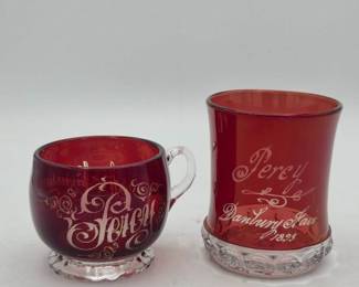 (2) Ruby Red Worlds Fair Souvenir Cups