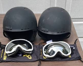 Two Sporting Helmets With Polarized Goggles