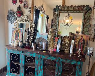 FABULOUS TURQUOISE-PAINTED CRDENZA w/ IRONWORK