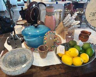 ROCK MOLE & WITH MANO, TURQUOISE ENAMEL CAST IRON CASSEROLE