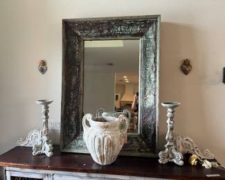 FABULOUS, EXTRA-LARGE FRAMED WOOD & METAL MIRROR!