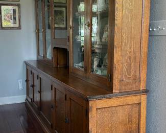 *Available for presale during week of May 18* - Stunning antique display cabinet with original glass. Length: 98"; Width: 21"; Height: 73.75"