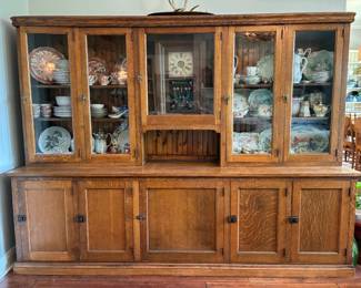 *Available for presale during week of May 18* - Stunning antique display cabinet with original glass. Length: 98"; Width: 21"; Height: 73.75"