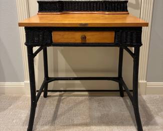 Antique wicker + wood desk