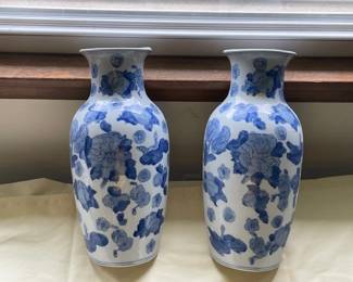 blue and white ceramic vases
