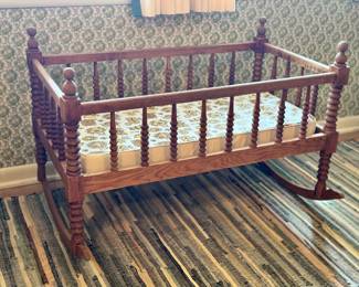 Antique Turned Spindle Rocking Cradle