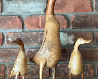 Hand Carved Bamboo Wooden Duck Family