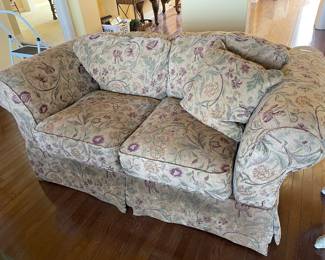 darker than the pic shows will update soon nice quality has matching fabric chair