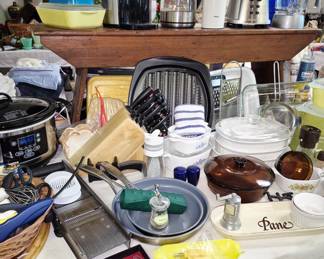 Much kitchenware-modern and vintage. 