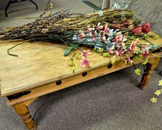 Pine table w/ decorative metal trim