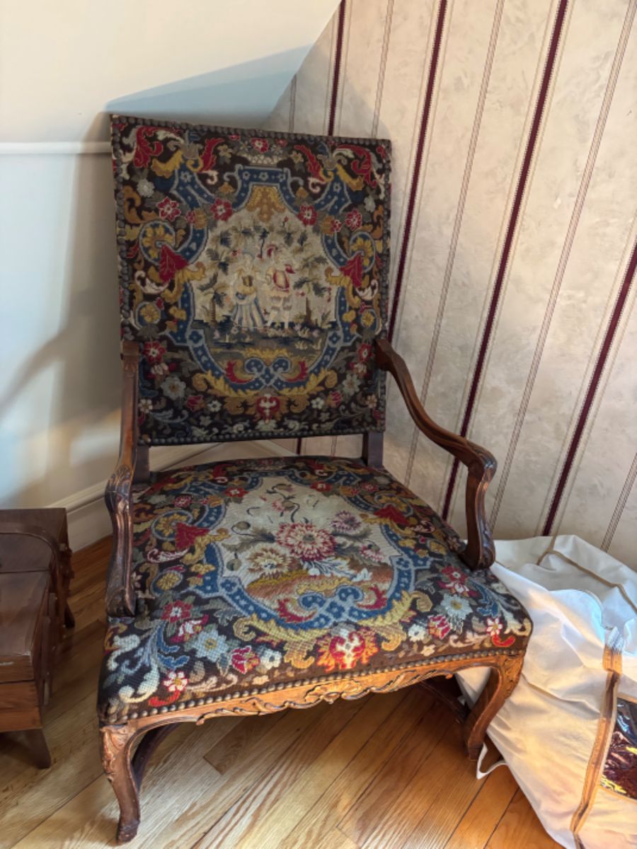 Antique needlepoint arm chair from Germany , 120 yrs old 