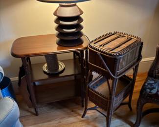 End table and antique sewing box