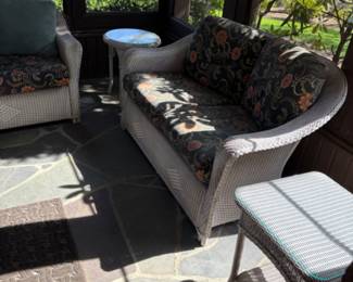 Porch kept white wicker set with end table coffee tables and more , will separate pieces