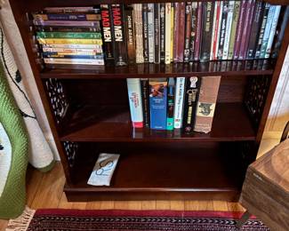 Asian book case and dvds and books
