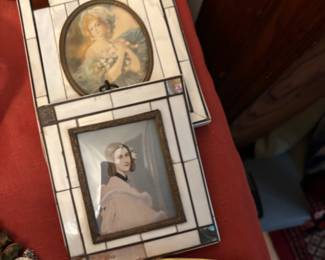 Antique Victorian pictures with mother of pearl frames very rare