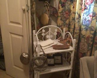 wicker shelf, vintage purses