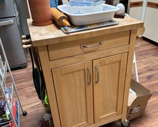 Small kitchen island with butcher block top!