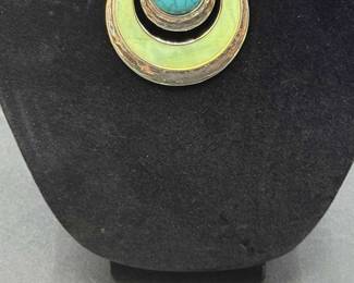 Modernist Necklace Earring Set with Seafoam Enamel