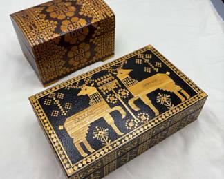 Russian Straw Folk Art Boxes