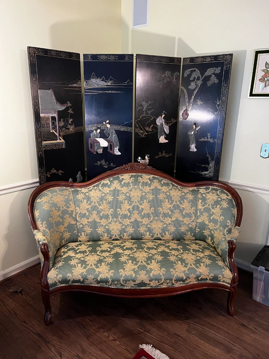 #1	antique camel back parlor loveseat 63" long	 $200.00 			
 			
