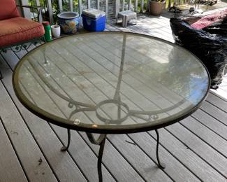 #39 Heavy Metal Round Glass Top Table (as is metal Finish) - 36 Round x 28T $75.00
